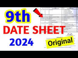 9th Class Date Sheet 2024 Bise Lahore Board